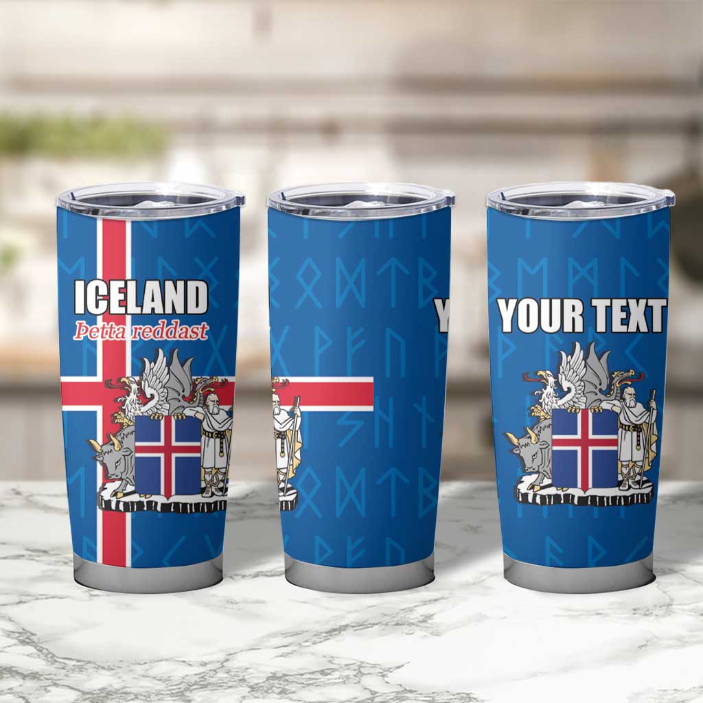 Personalized Iceland Coat of Arms Tumbler Cup Runic Alphabet Viking Runes Pattern