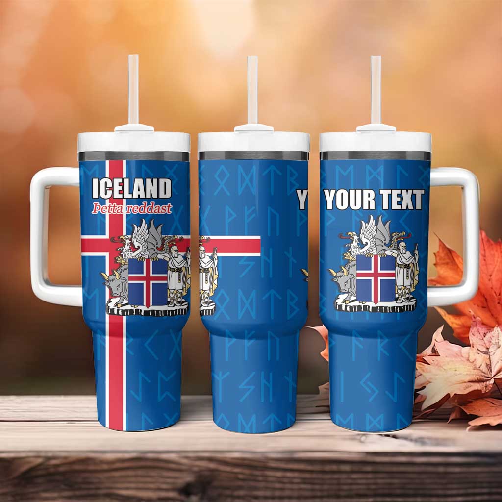Personalized Iceland Coat of Arms Tumbler With Handle Runic Alphabet Viking Runes Pattern