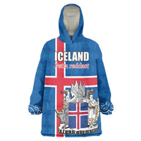 Personalized Iceland Coat of Arms Wearable Blanket Hoodie Runic Alphabet Viking Runes Pattern