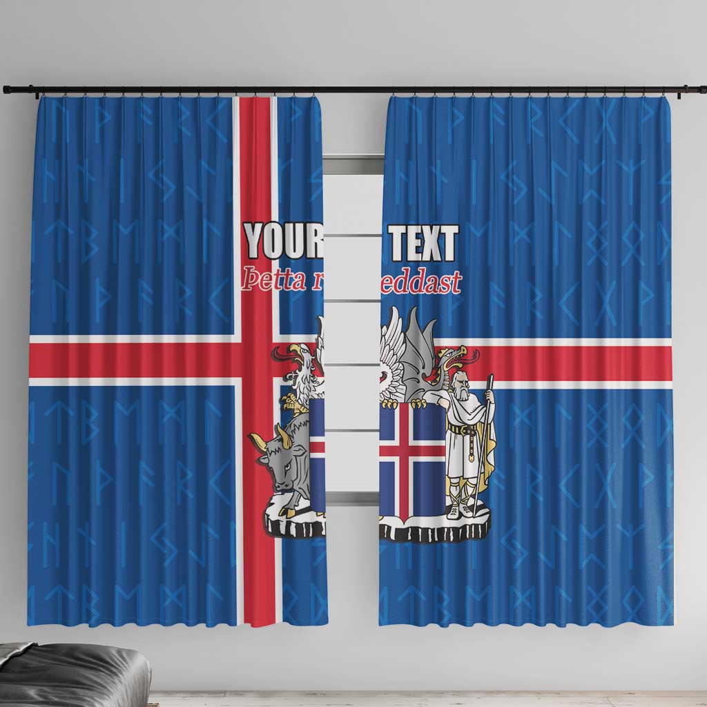 Personalized Iceland Coat of Arms Window Curtain Runic Alphabet Viking Runes Pattern