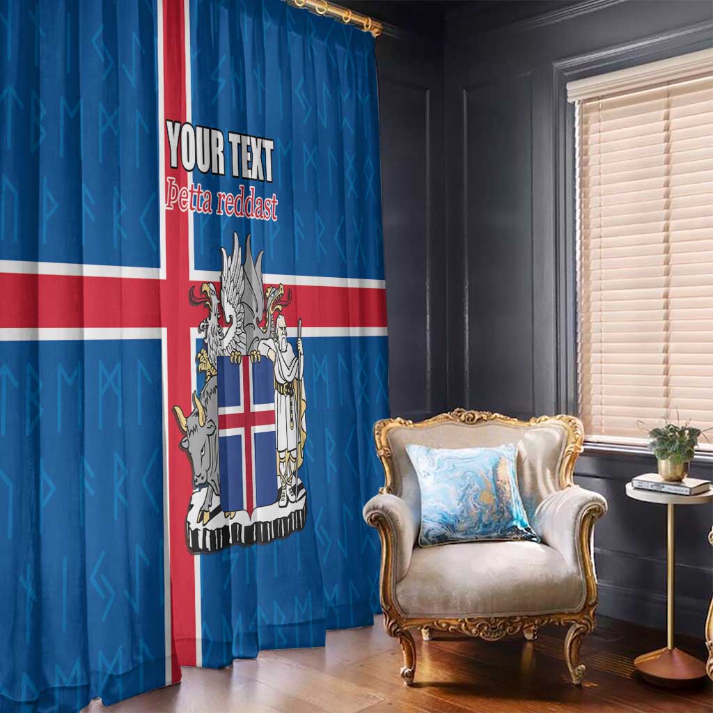 Personalized Iceland Coat of Arms Window Curtain Runic Alphabet Viking Runes Pattern