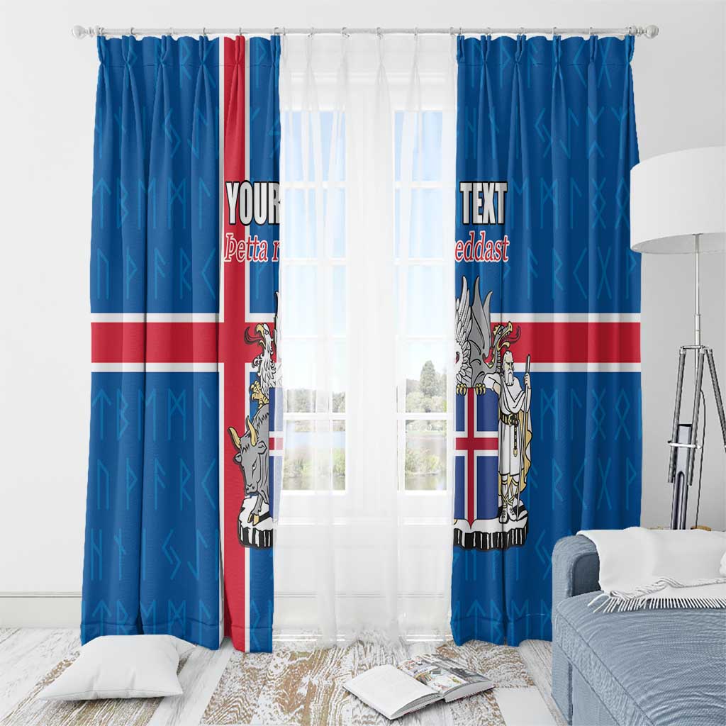 Personalized Iceland Coat of Arms Window Curtain Runic Alphabet Viking Runes Pattern