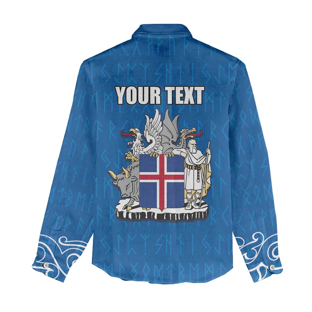 Personalized Iceland Coat of Arms Women Casual Shirt Runic Alphabet Viking Runes Pattern