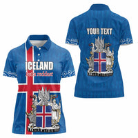 Personalized Iceland Coat of Arms Women Polo Shirt Runic Alphabet Viking Runes Pattern