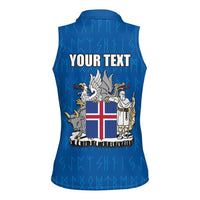 Personalized Iceland Coat of Arms Women Sleeveless Polo Shirt Runic Alphabet Viking Runes Pattern