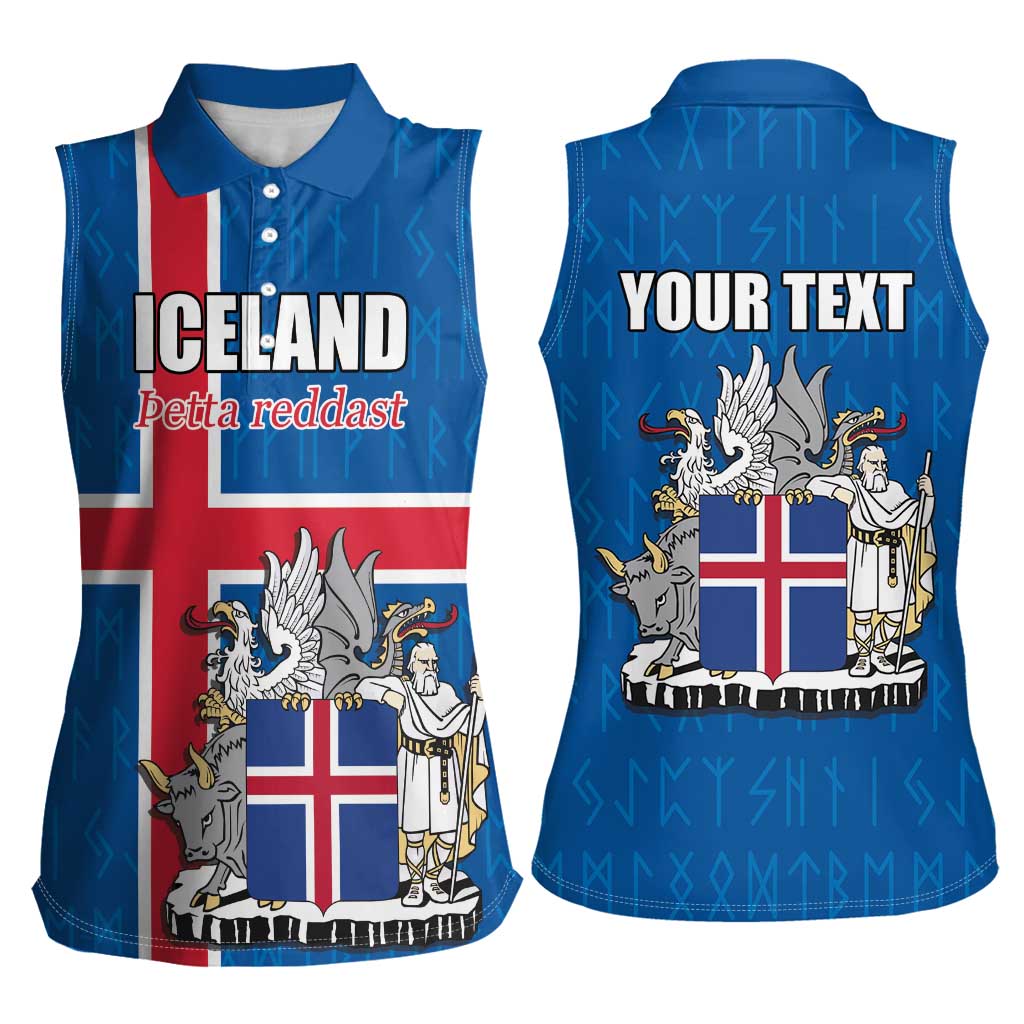 Personalized Iceland Coat of Arms Women Sleeveless Polo Shirt Runic Alphabet Viking Runes Pattern