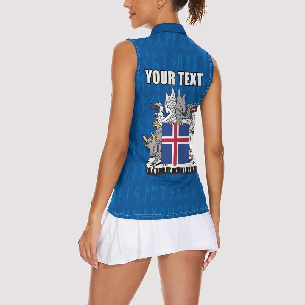 Personalized Iceland Coat of Arms Women Sleeveless Polo Shirt Runic Alphabet Viking Runes Pattern