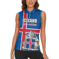 Personalized Iceland Coat of Arms Women Sleeveless Polo Shirt Runic Alphabet Viking Runes Pattern