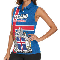 Personalized Iceland Coat of Arms Women Sleeveless Polo Shirt Runic Alphabet Viking Runes Pattern
