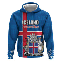 Personalized Iceland Coat of Arms Zip Hoodie Runic Alphabet Viking Runes Pattern