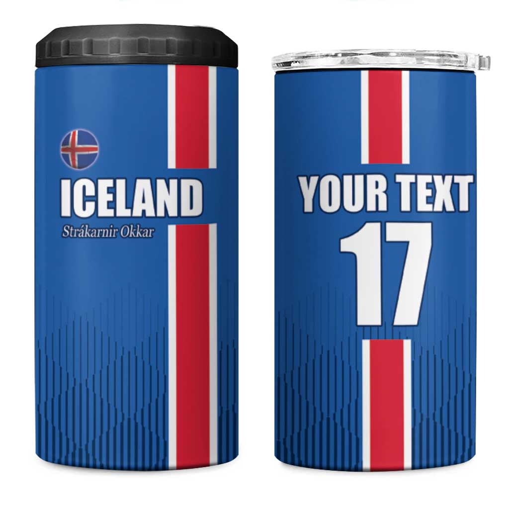 Custom Iceland Football 4 in 1 Can Cooler Tumbler Blue with Flag Style