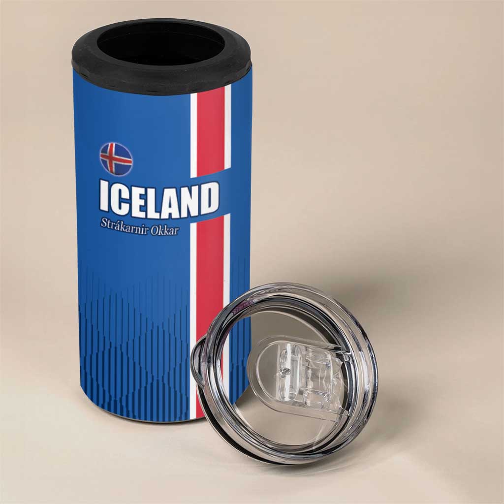 Custom Iceland Football 4 in 1 Can Cooler Tumbler Blue with Flag Style