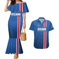 Custom Iceland Football Couples Matching Mermaid Dress and Hawaiian Shirt Blue with Flag Style