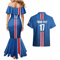 Custom Iceland Football Couples Matching Mermaid Dress and Hawaiian Shirt Blue with Flag Style