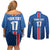 Custom Iceland Football Couples Matching Off Shoulder Short Dress and Long Sleeve Button Shirt Blue with Flag Style