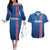 Custom Iceland Football Couples Matching Off The Shoulder Long Sleeve Dress and Hawaiian Shirt Blue with Flag Style
