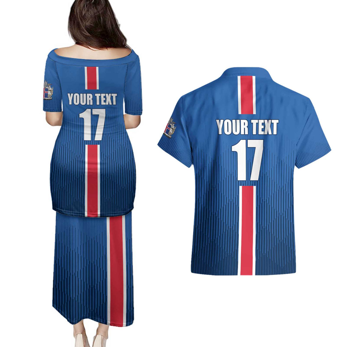 Custom Iceland Football Couples Matching Puletasi and Hawaiian Shirt Blue with Flag Style