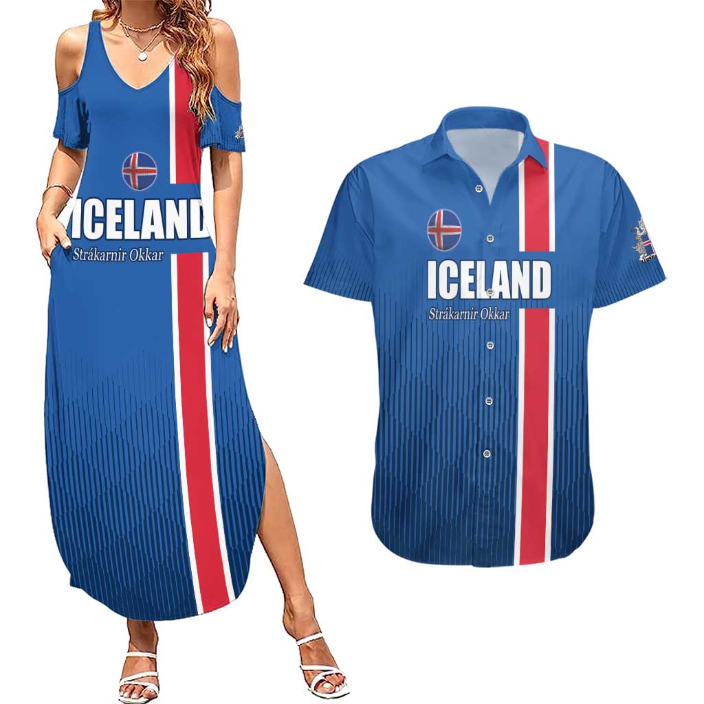 Custom Iceland Football Couples Matching Summer Maxi Dress and Hawaiian Shirt Blue with Flag Style