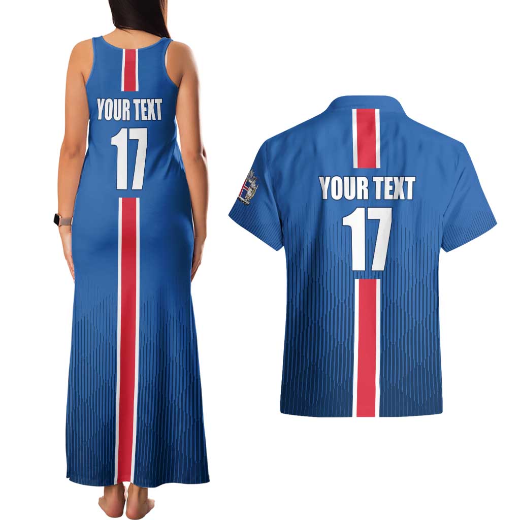 Custom Iceland Football Couples Matching Tank Maxi Dress and Hawaiian Shirt Blue with Flag Style