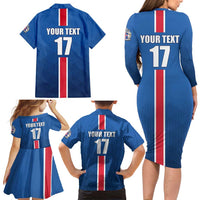 Custom Iceland Football Family Matching Long Sleeve Bodycon Dress and Hawaiian Shirt Blue with Flag Style