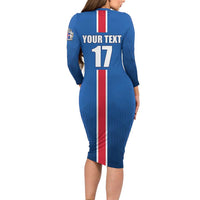 Custom Iceland Football Family Matching Long Sleeve Bodycon Dress and Hawaiian Shirt Blue with Flag Style