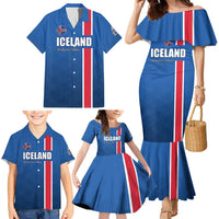 Custom Iceland Football Family Matching Mermaid Dress and Hawaiian Shirt Blue with Flag Style