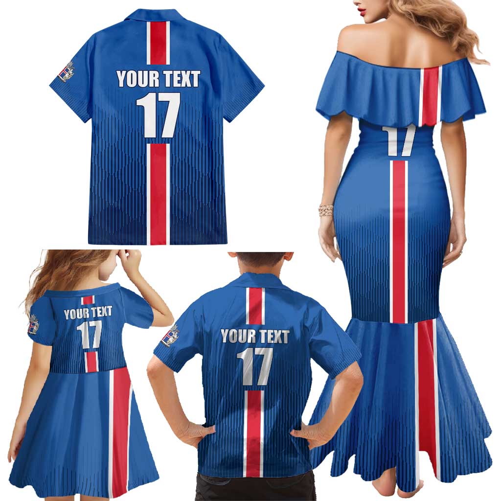 Custom Iceland Football Family Matching Mermaid Dress and Hawaiian Shirt Blue with Flag Style
