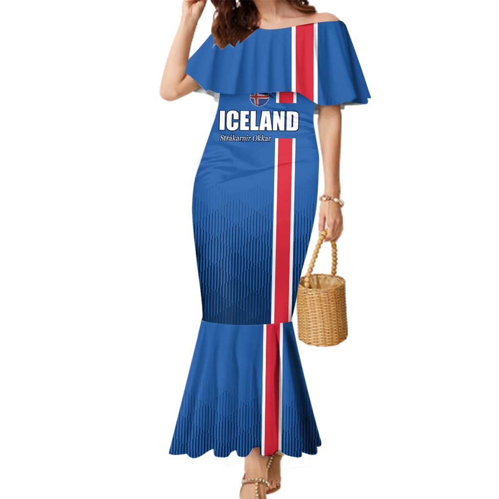 Custom Iceland Football Family Matching Mermaid Dress and Hawaiian Shirt Blue with Flag Style