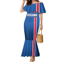 Custom Iceland Football Family Matching Mermaid Dress and Hawaiian Shirt Blue with Flag Style