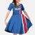 Custom Iceland Football Family Matching Off The Shoulder Long Sleeve Dress and Hawaiian Shirt Blue with Flag Style
