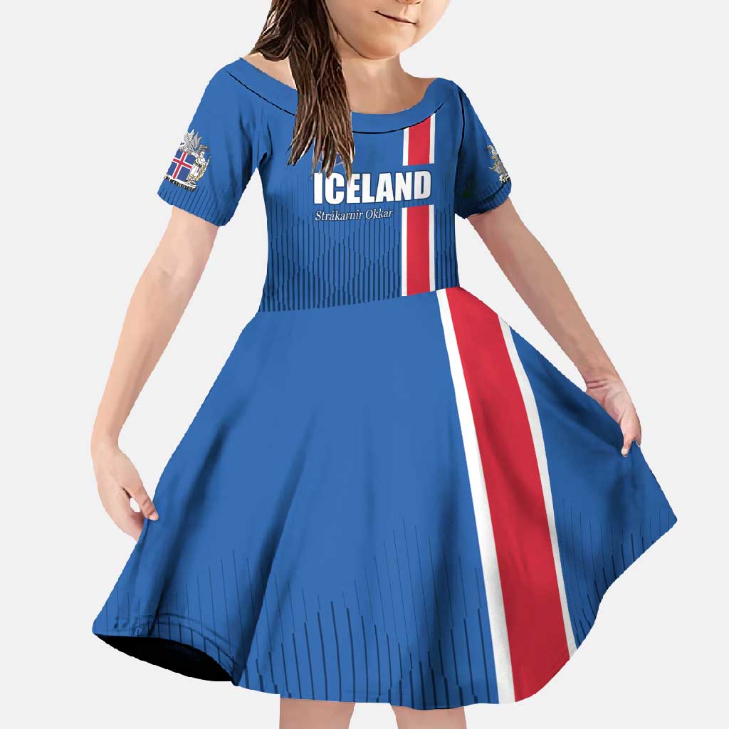 Custom Iceland Football Family Matching Off Shoulder Maxi Dress and Hawaiian Shirt Blue with Flag Style