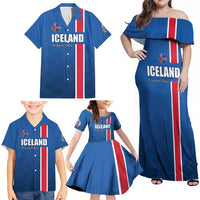 Custom Iceland Football Family Matching Off Shoulder Maxi Dress and Hawaiian Shirt Blue with Flag Style