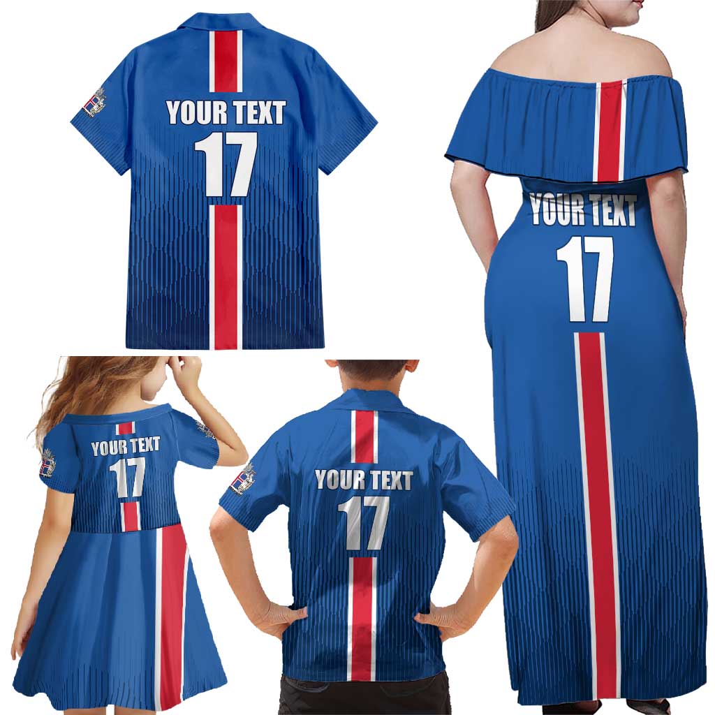 Custom Iceland Football Family Matching Off Shoulder Maxi Dress and Hawaiian Shirt Blue with Flag Style