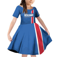 Custom Iceland Football Family Matching Off Shoulder Short Dress and Hawaiian Shirt Blue with Flag Style