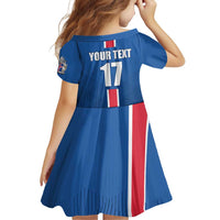 Custom Iceland Football Family Matching Off Shoulder Short Dress and Hawaiian Shirt Blue with Flag Style