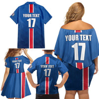 Custom Iceland Football Family Matching Off Shoulder Short Dress and Hawaiian Shirt Blue with Flag Style