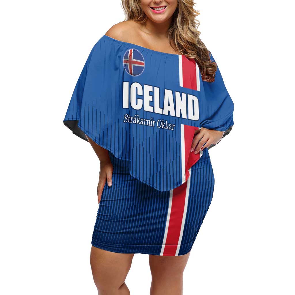 Custom Iceland Football Family Matching Off Shoulder Short Dress and Hawaiian Shirt Blue with Flag Style
