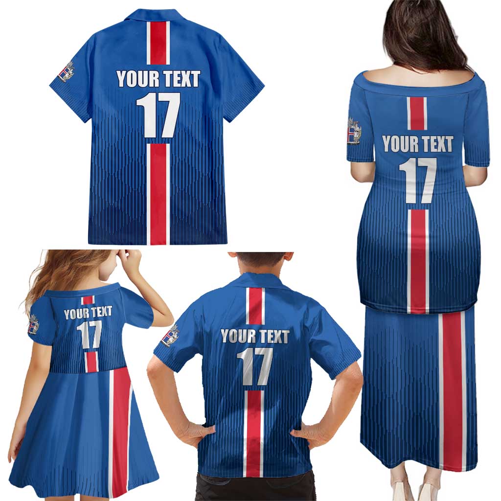 Custom Iceland Football Family Matching Puletasi and Hawaiian Shirt Blue with Flag Style