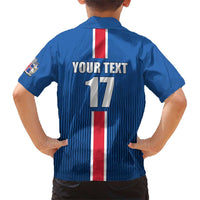 Custom Iceland Football Family Matching Short Sleeve Bodycon Dress and Hawaiian Shirt Blue with Flag Style