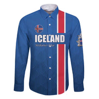 Custom Iceland Football Family Matching Short Sleeve Bodycon Dress and Hawaiian Shirt Blue with Flag Style
