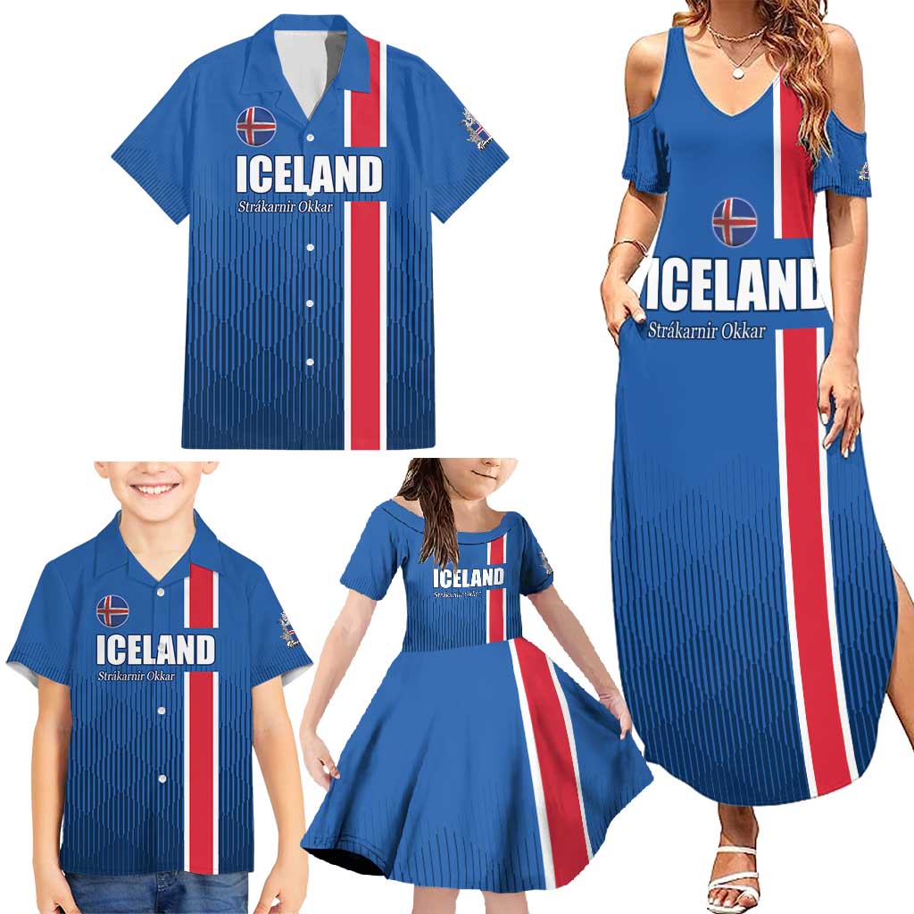 Custom Iceland Football Family Matching Summer Maxi Dress and Hawaiian Shirt Blue with Flag Style