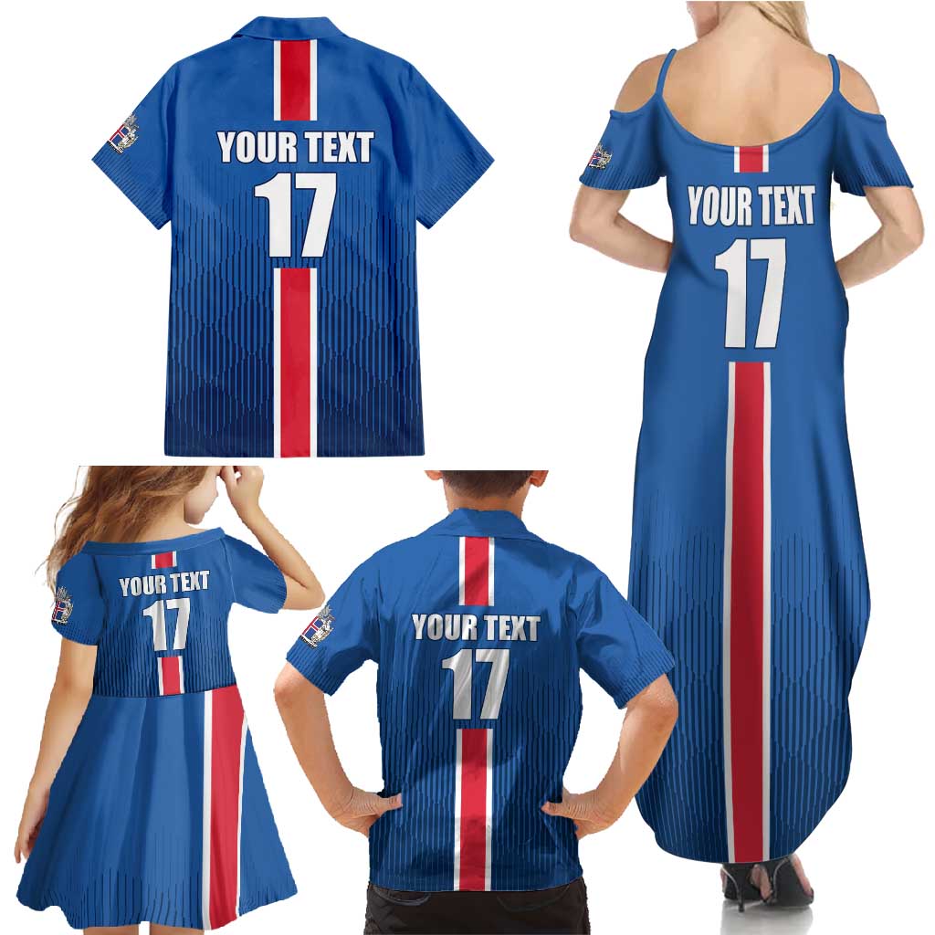 Custom Iceland Football Family Matching Summer Maxi Dress and Hawaiian Shirt Blue with Flag Style