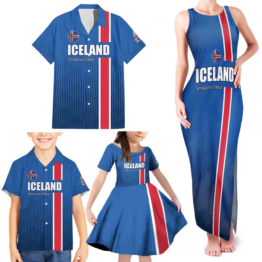 Custom Iceland Football Family Matching Tank Maxi Dress and Hawaiian Shirt Blue with Flag Style