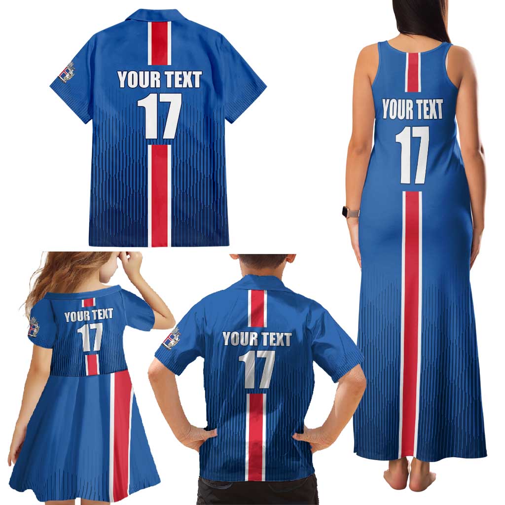 Custom Iceland Football Family Matching Tank Maxi Dress and Hawaiian Shirt Blue with Flag Style
