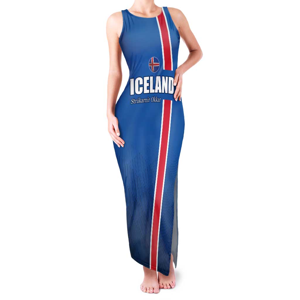 Custom Iceland Football Family Matching Tank Maxi Dress and Hawaiian Shirt Blue with Flag Style