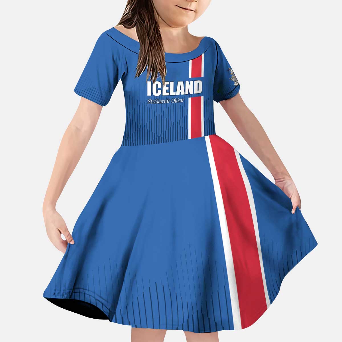 Custom Iceland Football Kid Short Sleeve Dress Blue with Flag Style