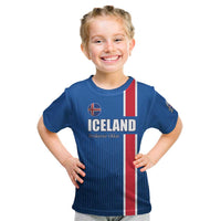 Custom Iceland Football Kid T Shirt Blue with Flag Style