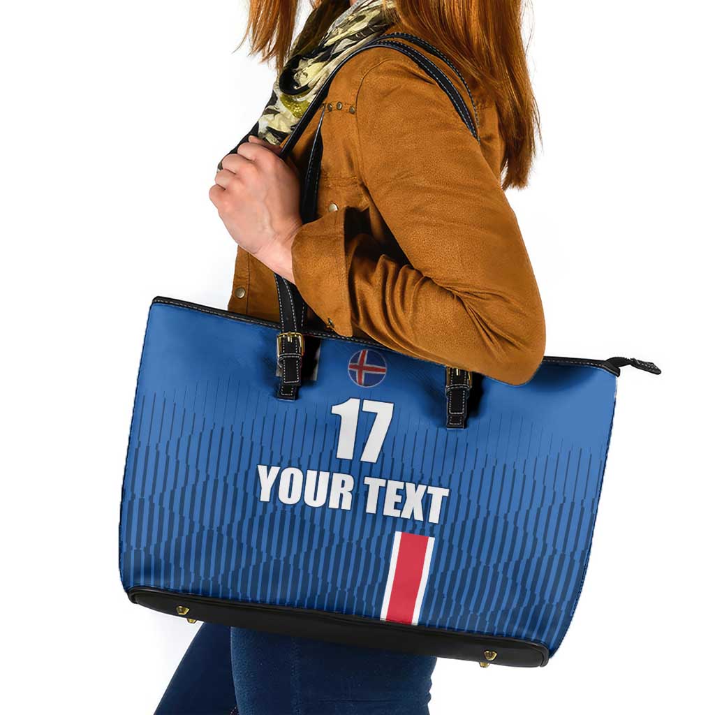 Custom Iceland Football Leather Tote Bag Blue with Flag Style