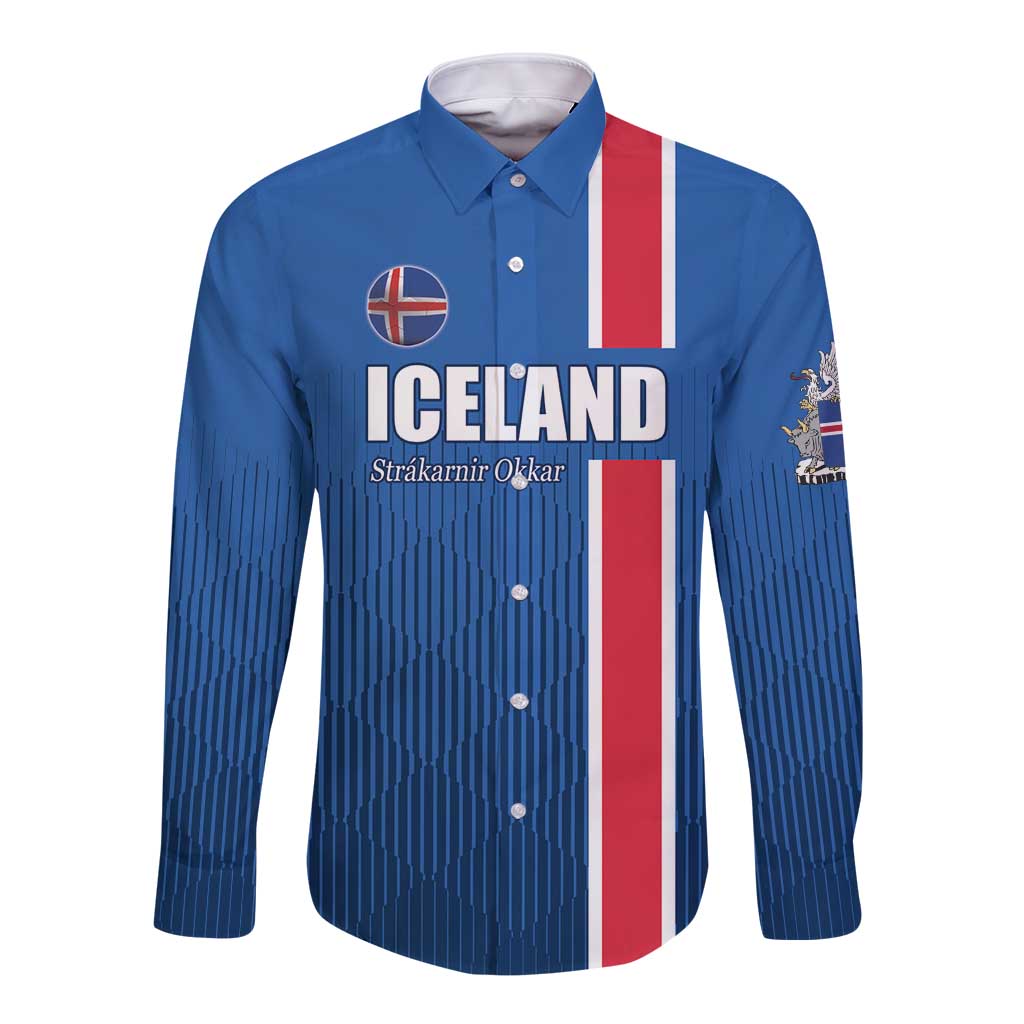 Custom Iceland Football Long Sleeve Button Shirt Blue with Flag Style