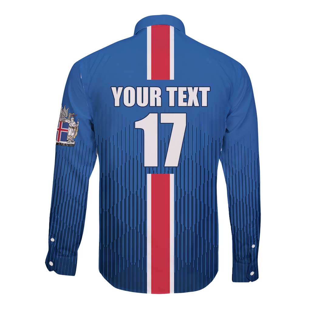 Custom Iceland Football Long Sleeve Button Shirt Blue with Flag Style